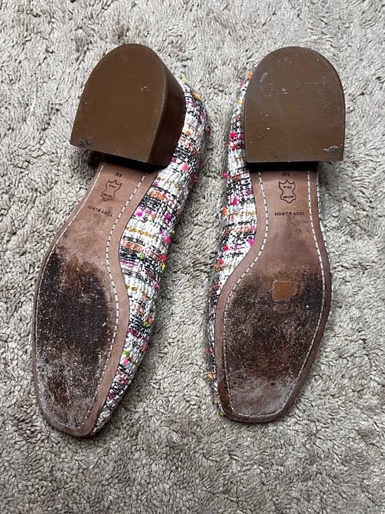 Tory Burch Georgia Shoes Square Toe Block Heeled Ballet Flats Tweed Size 8M - Picture 3 of 7